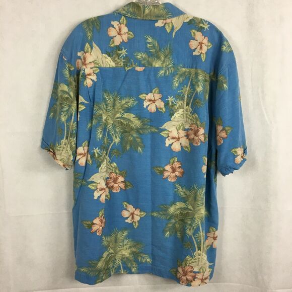 Jamaica Jaxx Shirt Mens Sz XL Blue Green Tropical Floral 100% Silk Button Up - Picture 4 of 10